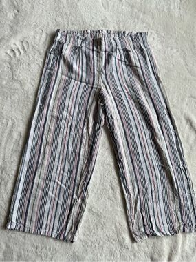 LOFT Beach Red Blue Cream Striped Linen Pants